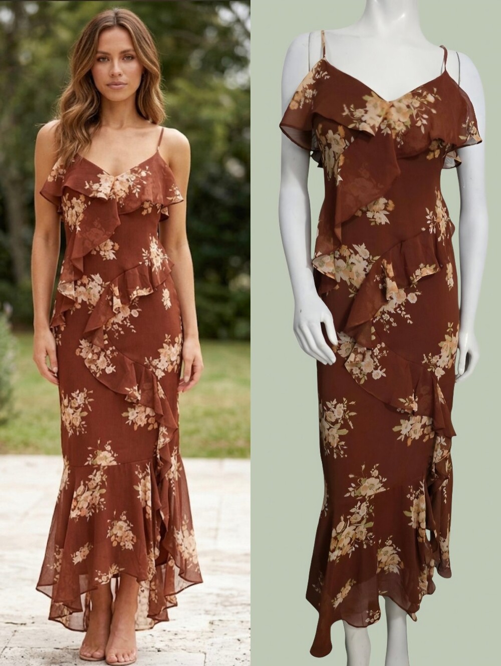 The Workshop Willow Maxi Opal Omys Dress  Floral Ruffle Size S NWT